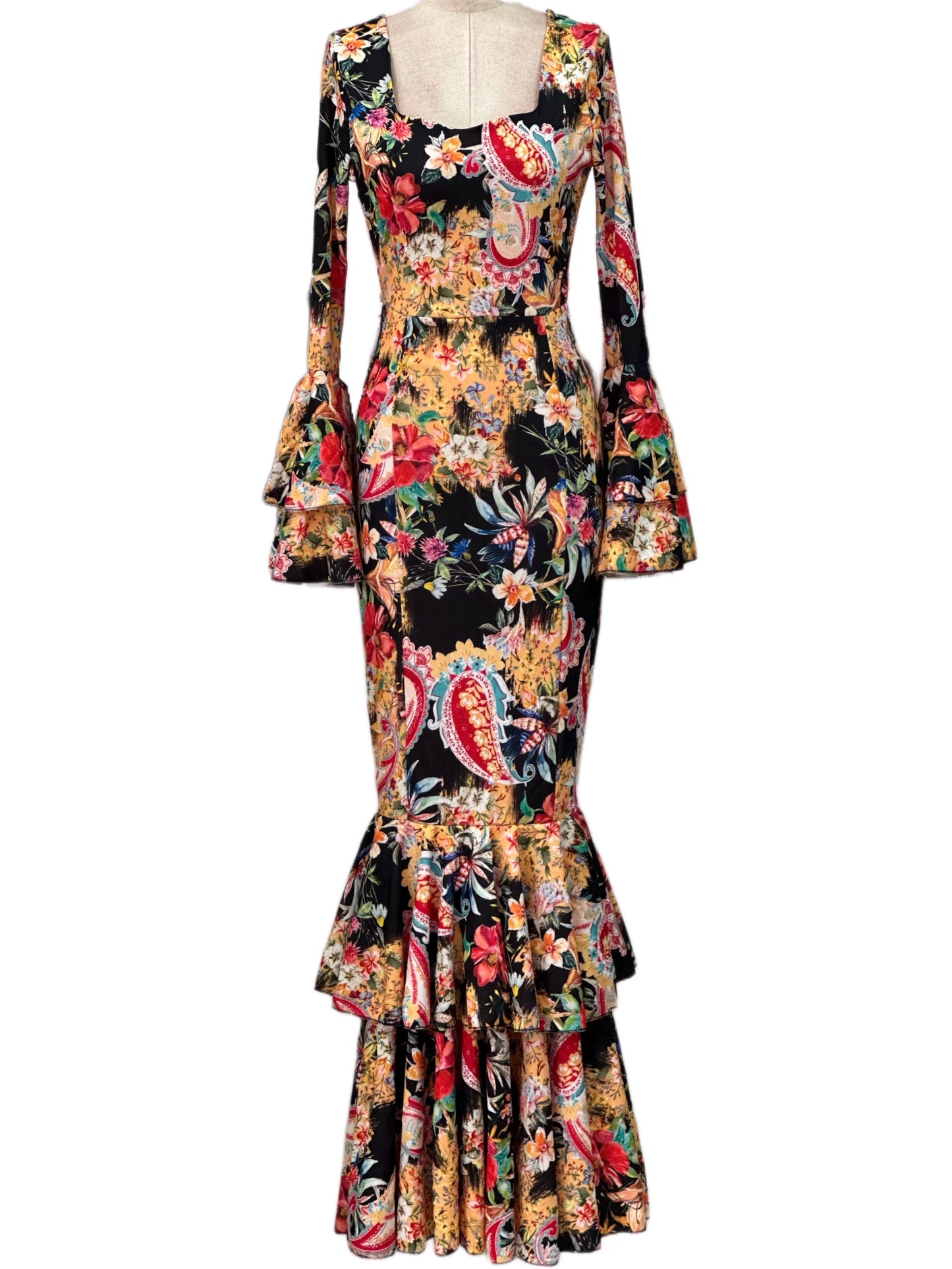Vestido flamenca estampado negro