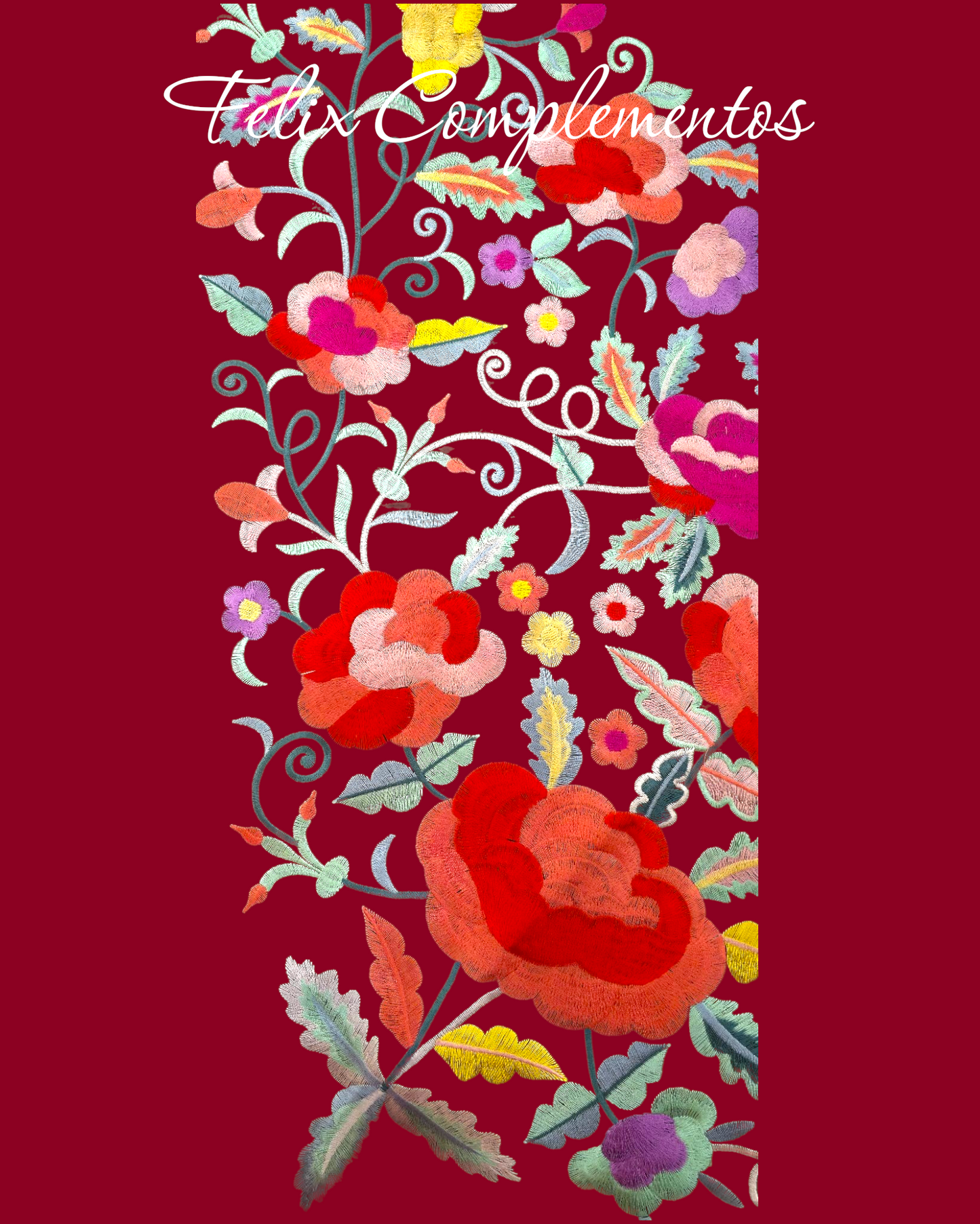 Manton rojo oscuro con flores grandes
