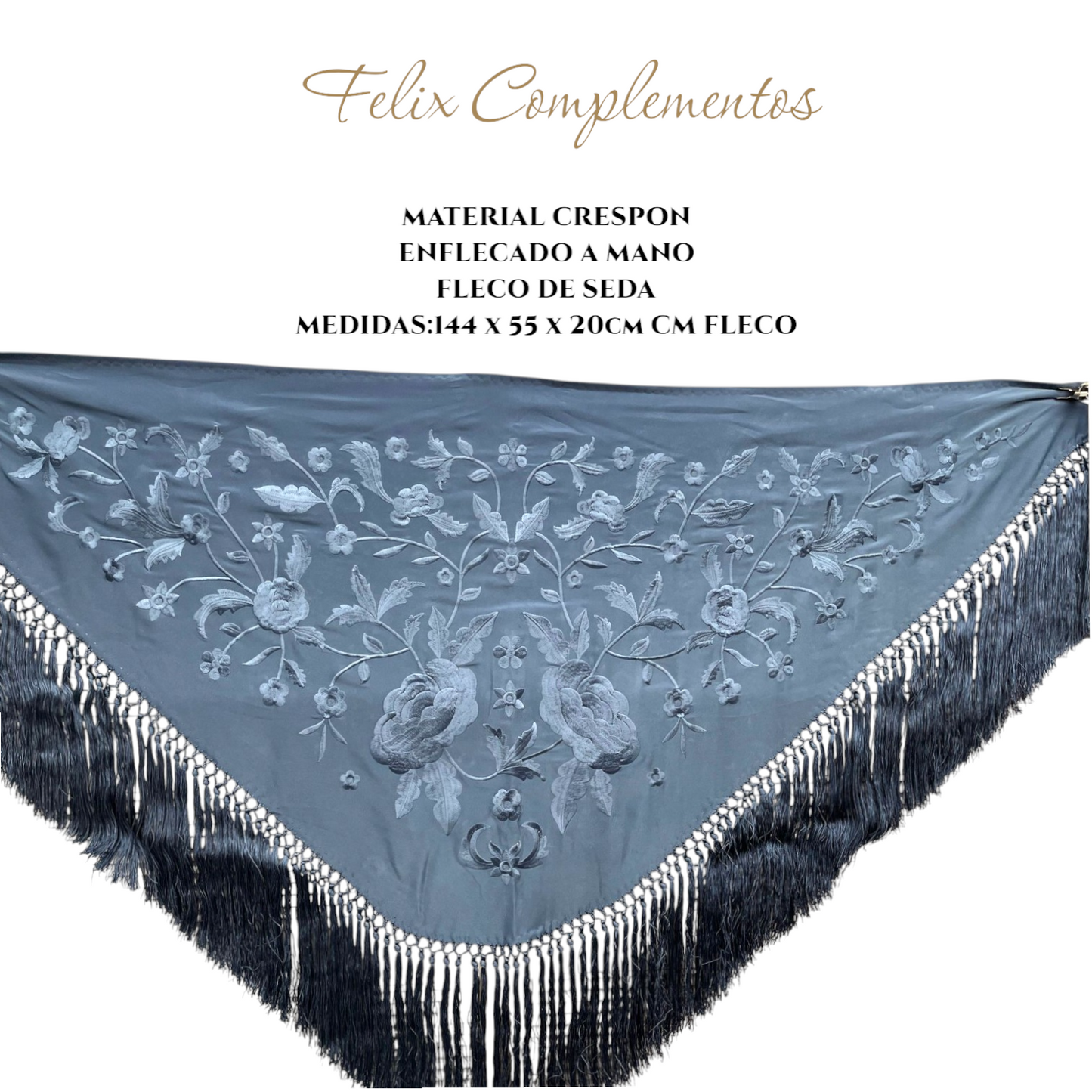 Denim blue shawl with large flowers