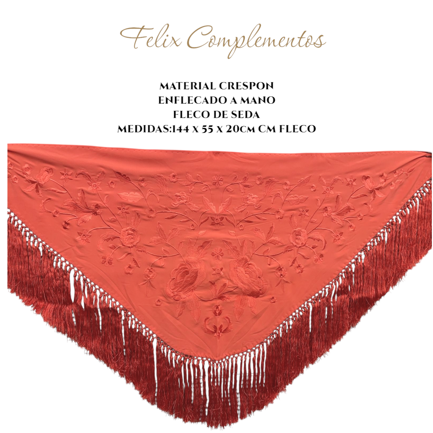 Intense coral shawl with large coral flower