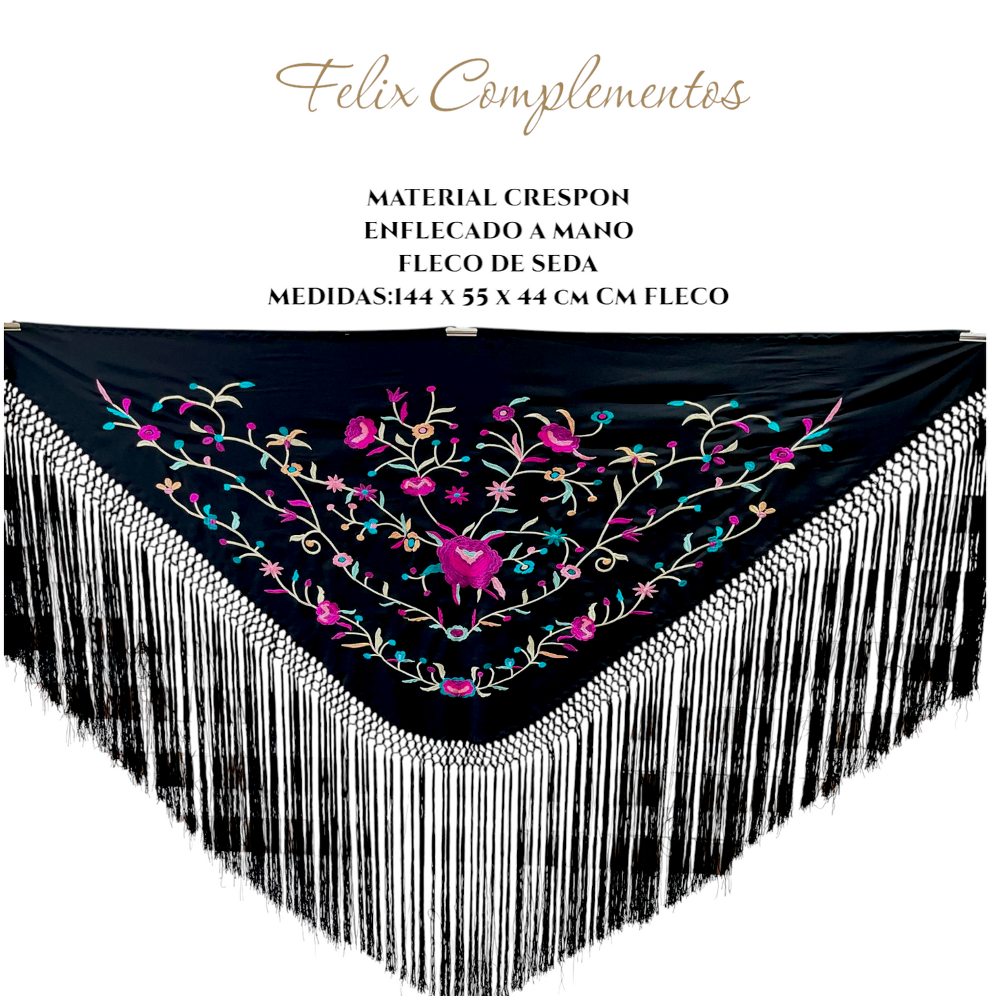 Manton negro flores bugambilla (modelo F)