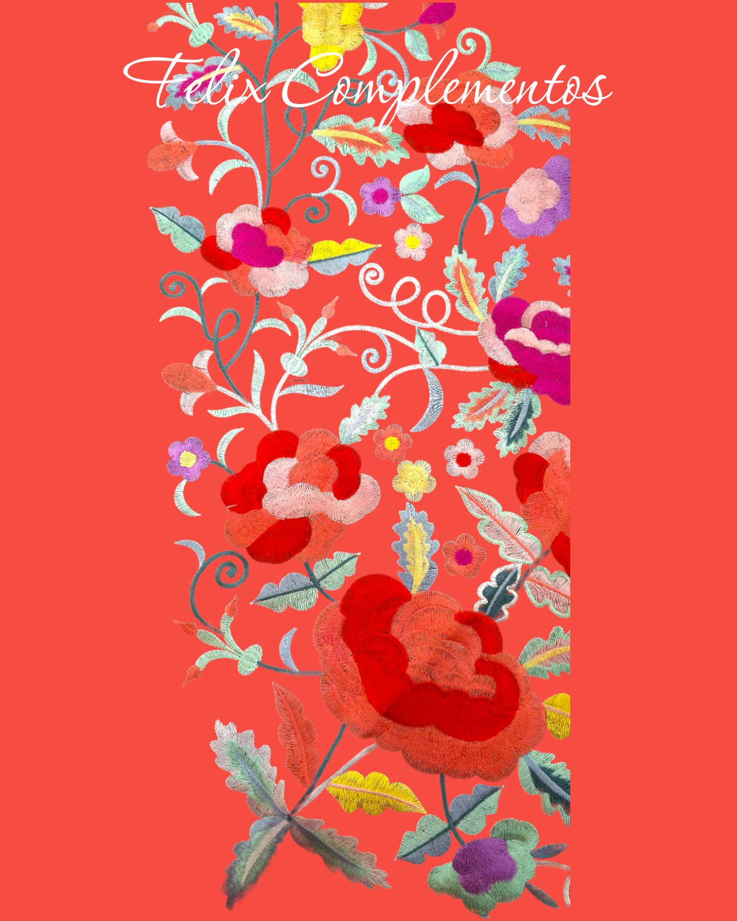 Intense Coral Shawl large flower