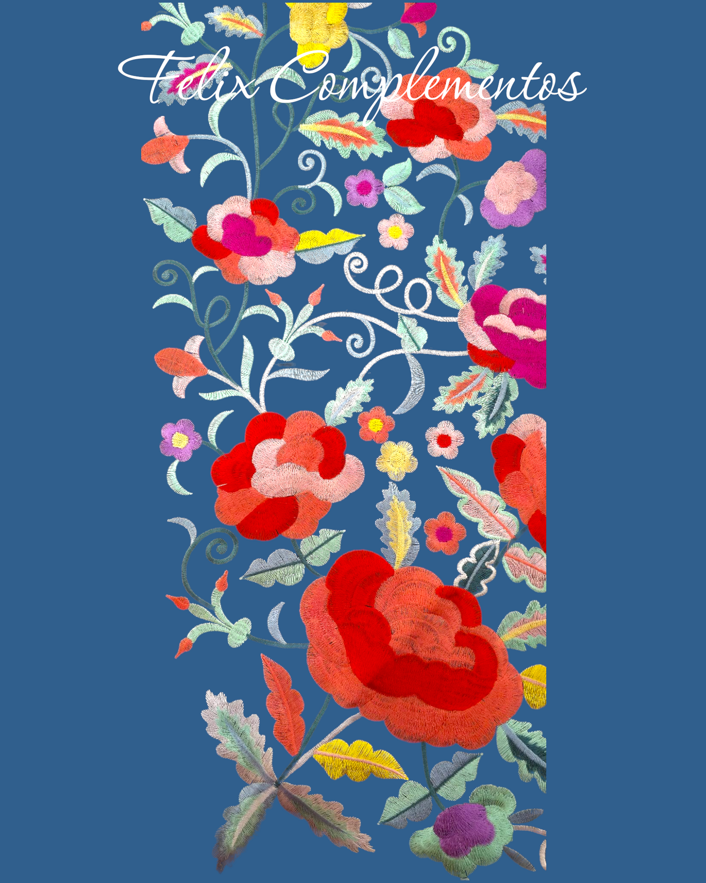 Large flower shawl with petrol blue flowers