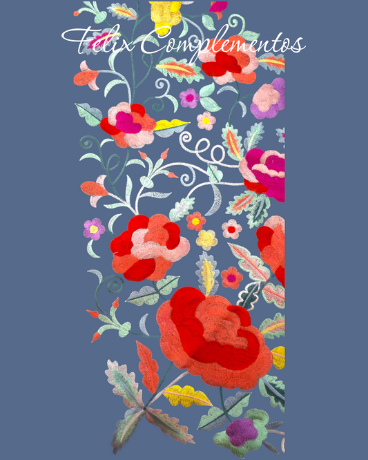 Manton flor grande azul vaquero