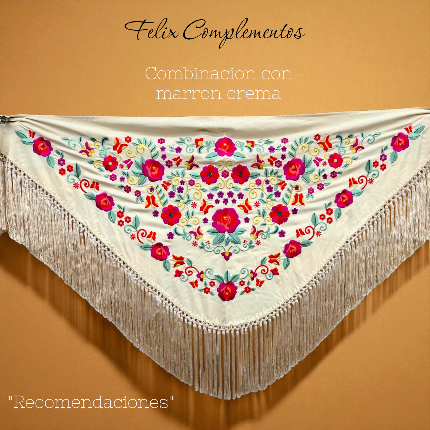 Beige shawl with small flowers