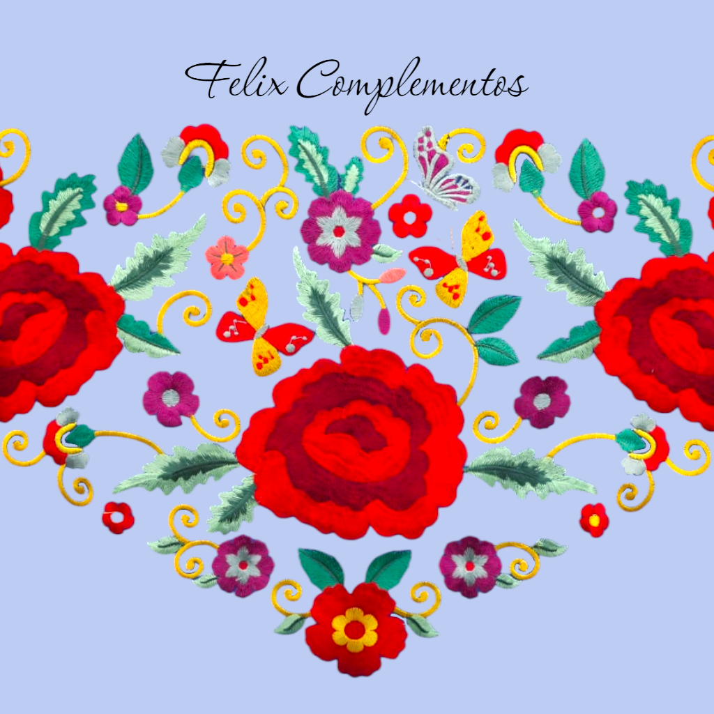 Manton tres Rosas Azul Acero