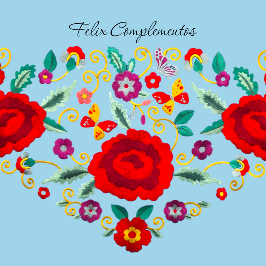 Manton tres Rosas Azul Celeste