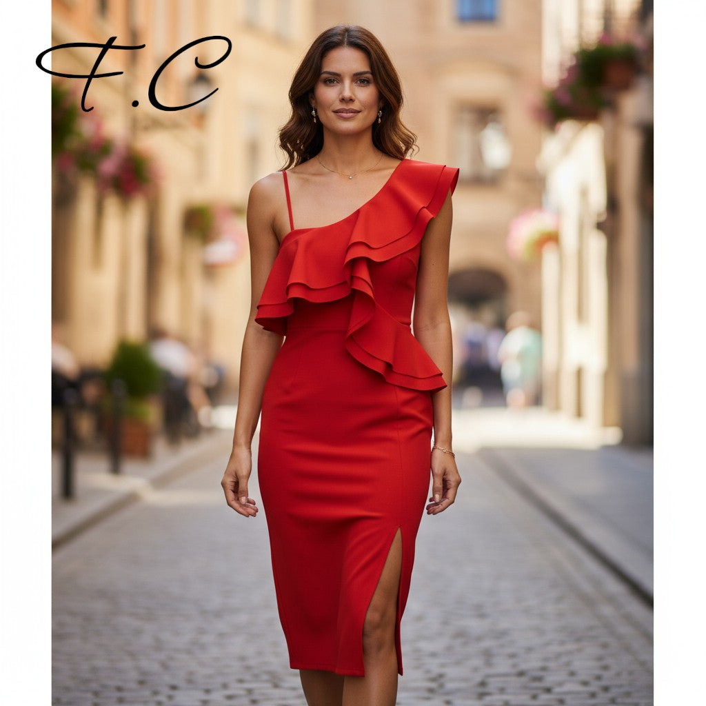 Vestido corto con volante
