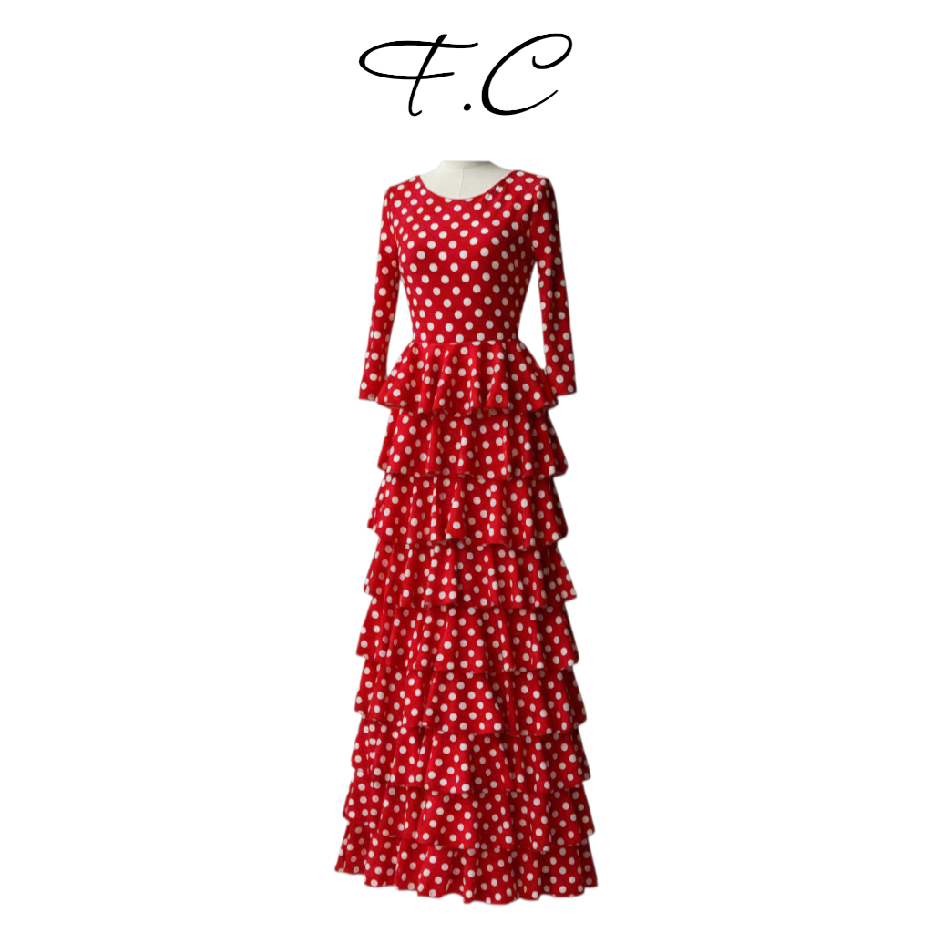 Vestido flamenca rojo lunar blanco XXL / XXXL