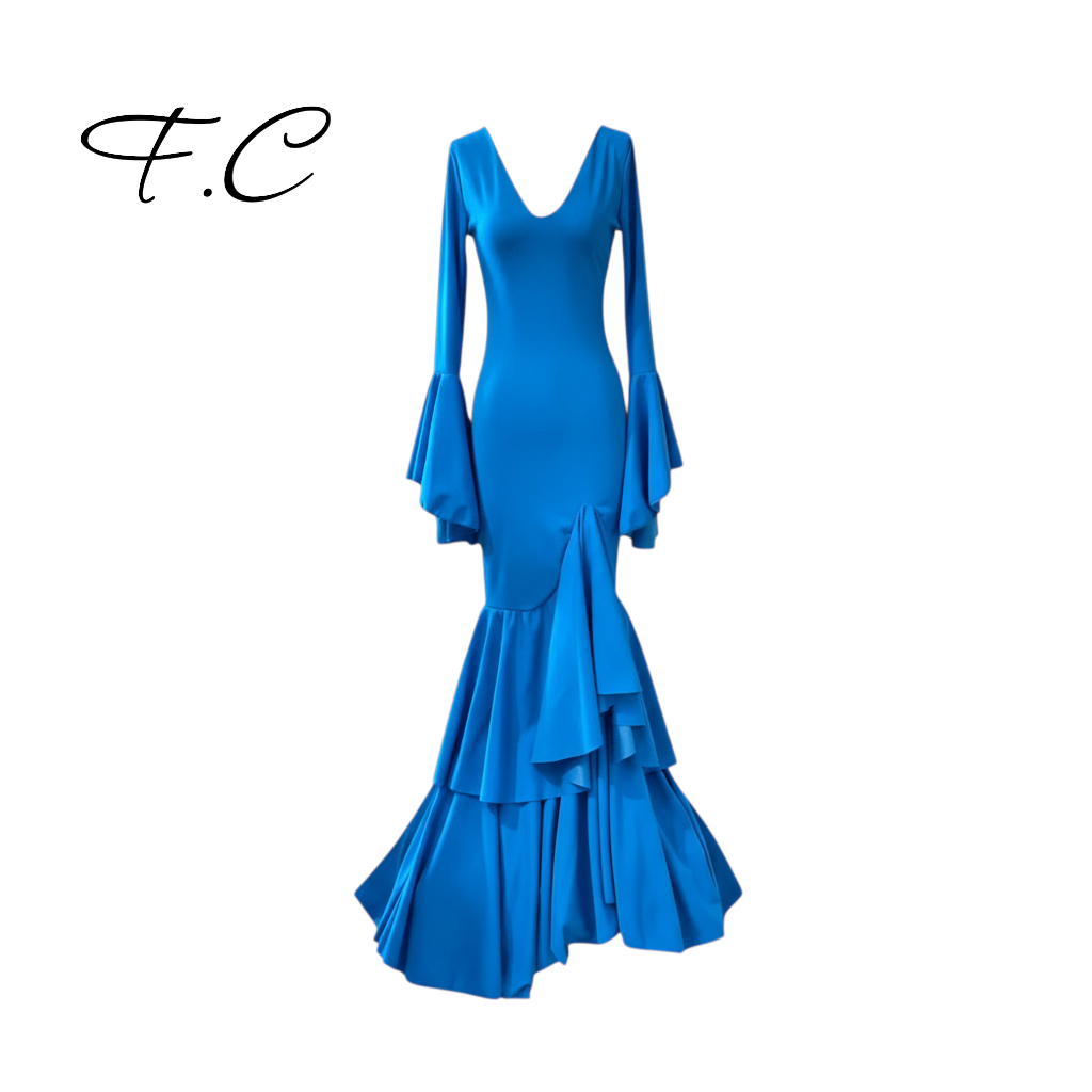 Vestido flamenca azul liso