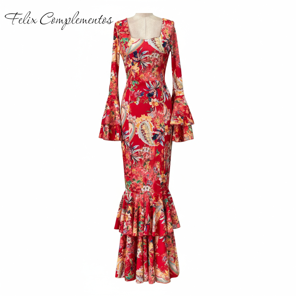 Vestido flamenca estampado rojo