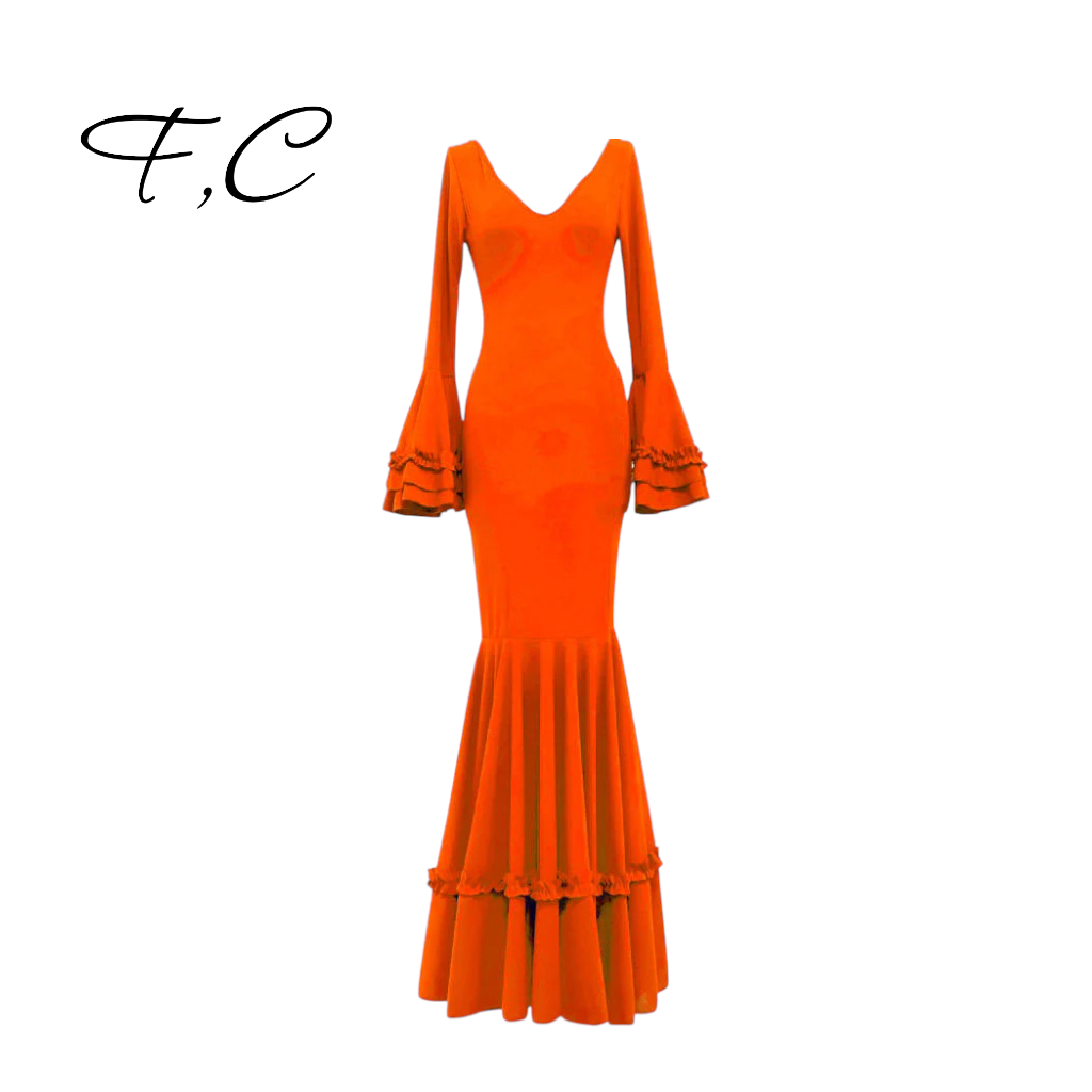 Vestido flamenca liso con pequeños volantitos (con tallas)