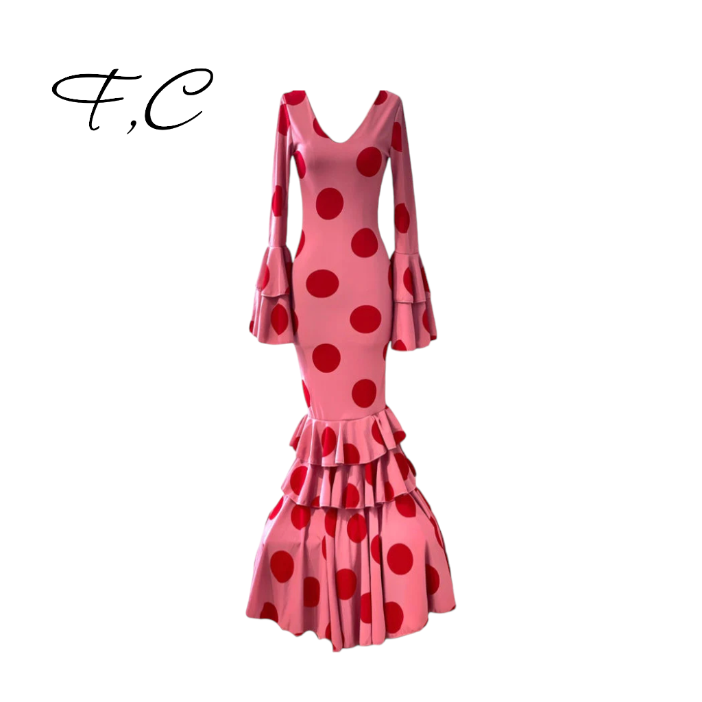 Vestido flamenca rosalunares grandes (con tallas)
