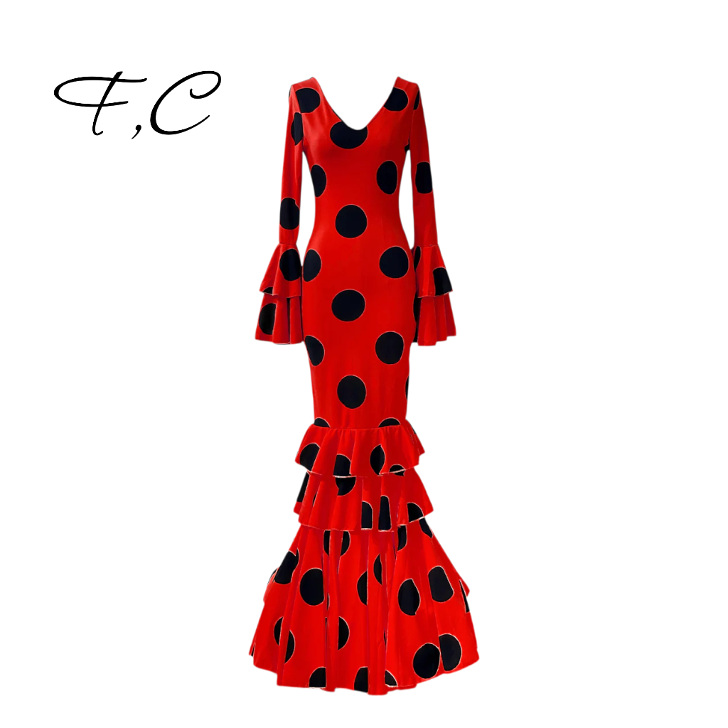 Vestido flamenca rojo lunares grandes (con tallas)