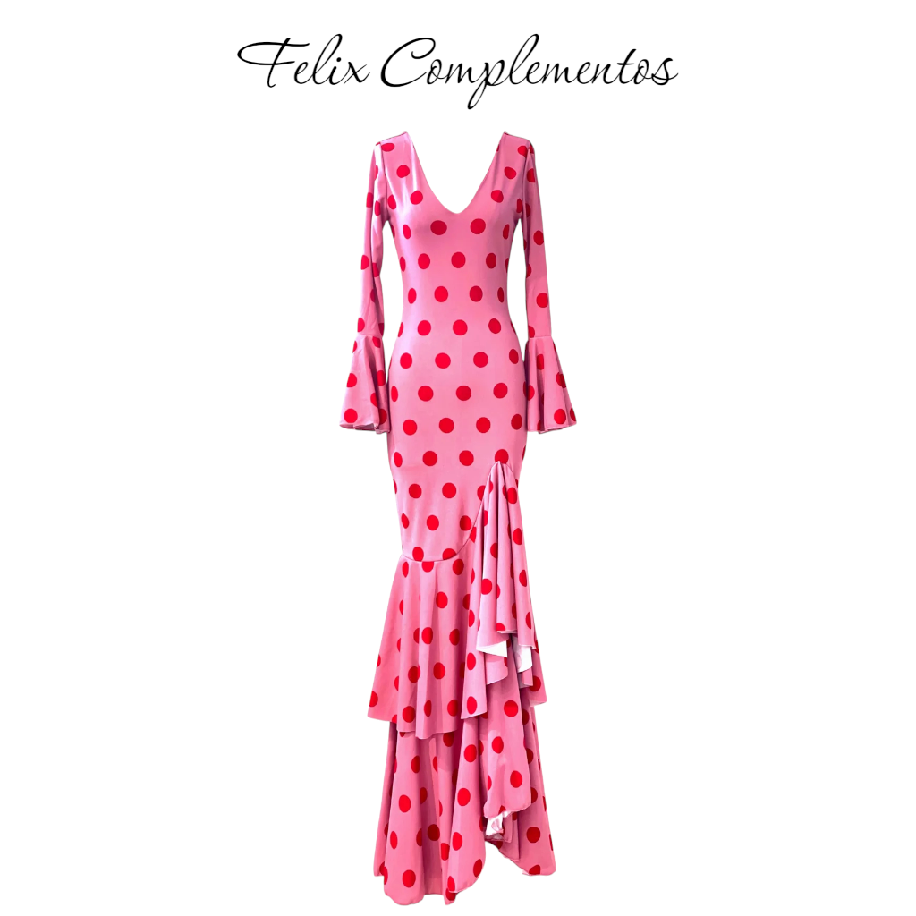 Vestido flamenca rosa lunares medianos (con tallas)
