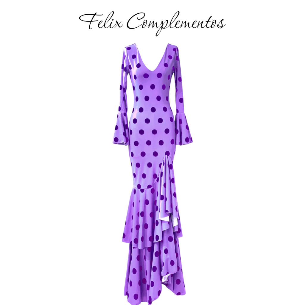 Vestido flamenca lila lunares medianos (con tallas)