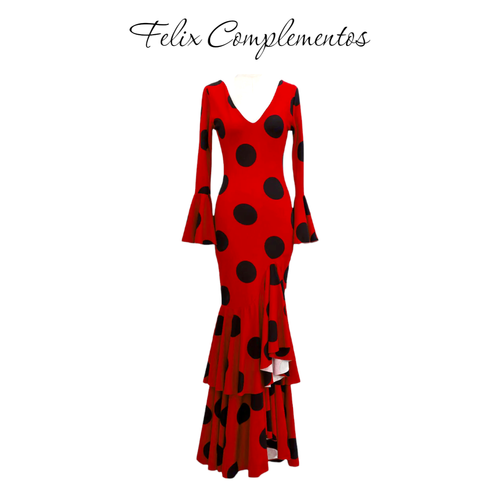 Vestido flamenca rojo lunares grandes (con tallas)