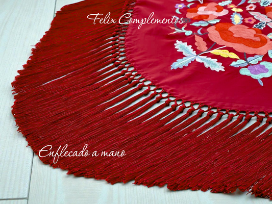 Dark red shawl with large flowers