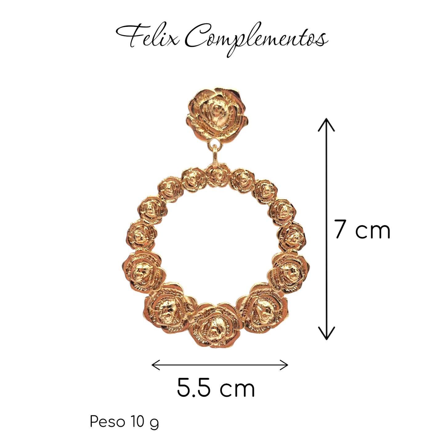 Pendiente Dorado Aro Rosas
