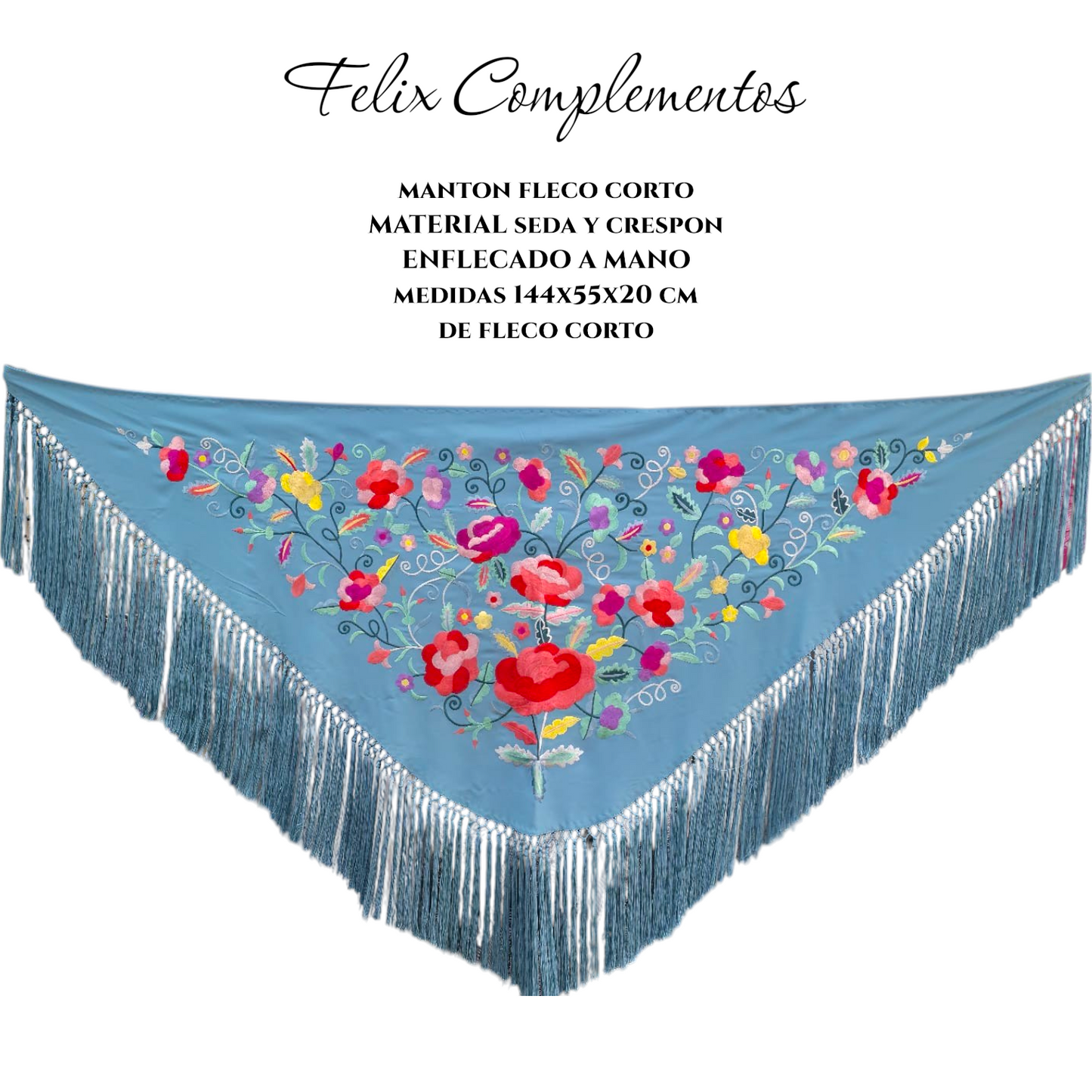 Manton azul celeste flor grande
