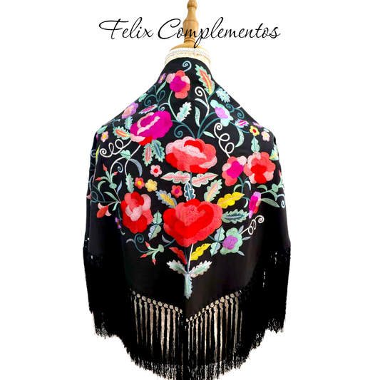Manton flor grande negro colores