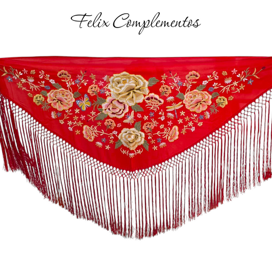 Manton rojo con flores