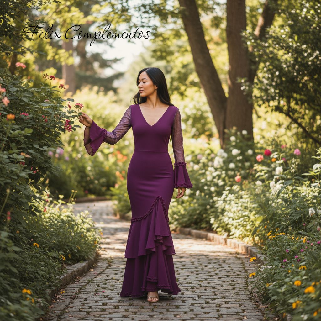 Vestido flamenca berenjena encaje (M3)