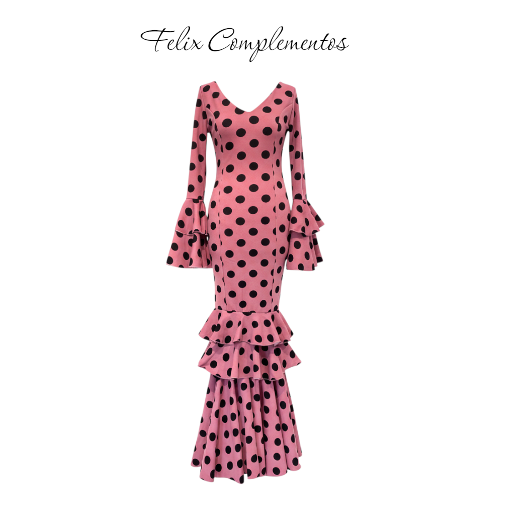 Vestido flamenca rosa lunar negro