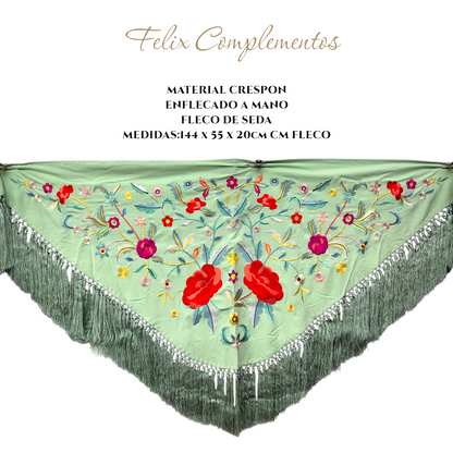 Mint green shawl with large flowers