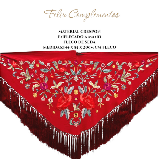 Red shawl with large flowers