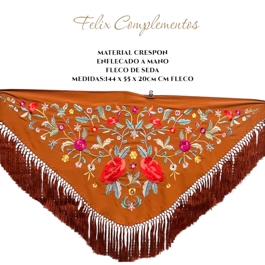 Dark orange shawl with large flowers