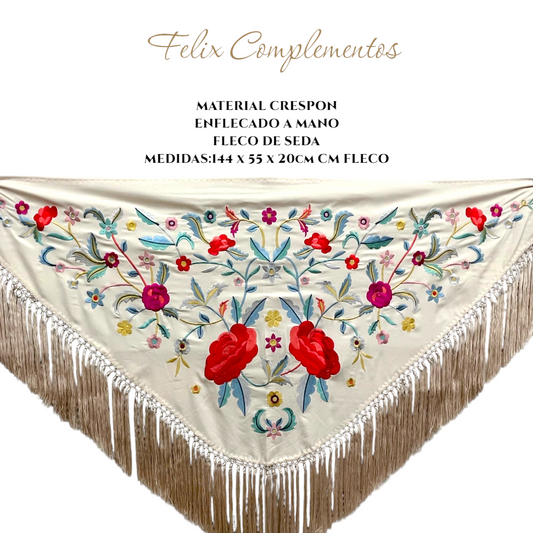 Beige shawl with large flowers