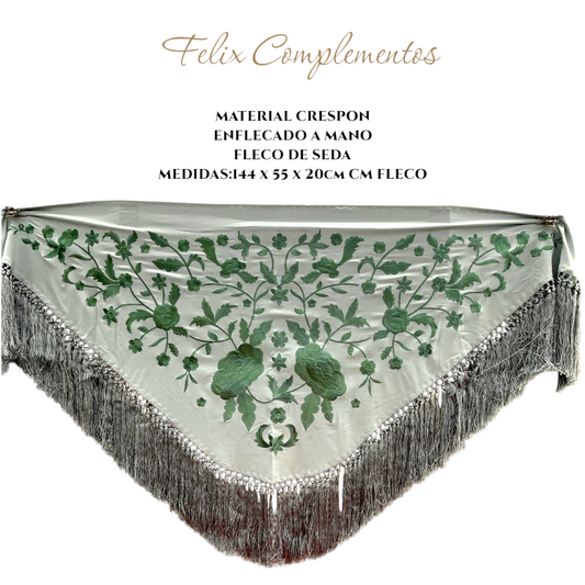 Greenish-gray shawl embroidered in green (2 colors)