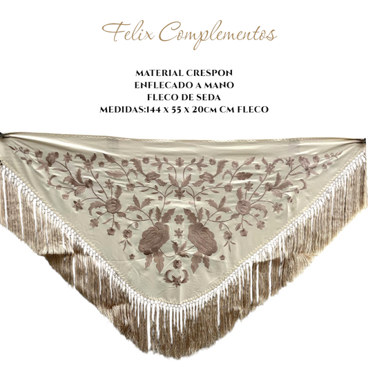 Beige shawl embroidered in light brown (2 colors)