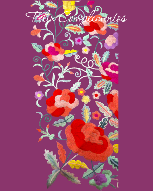 Large flower shawl in red wine