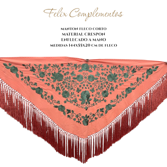 Manton rosa coral con verde