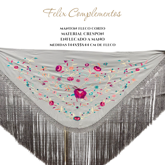 Manton gris con flor bugambilla (Modelo F)