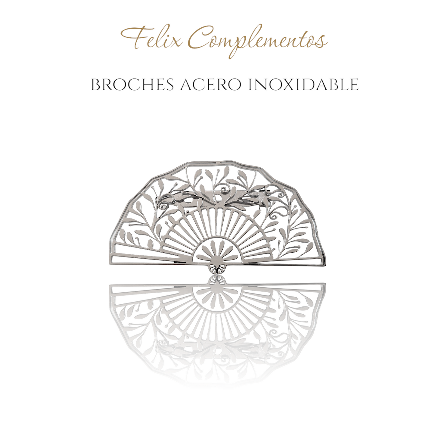 Broche Abanico raiz calado plateado