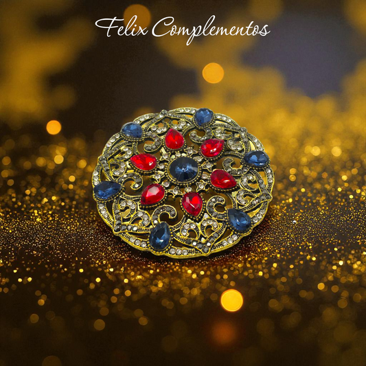 Broche redondo vintage Azul