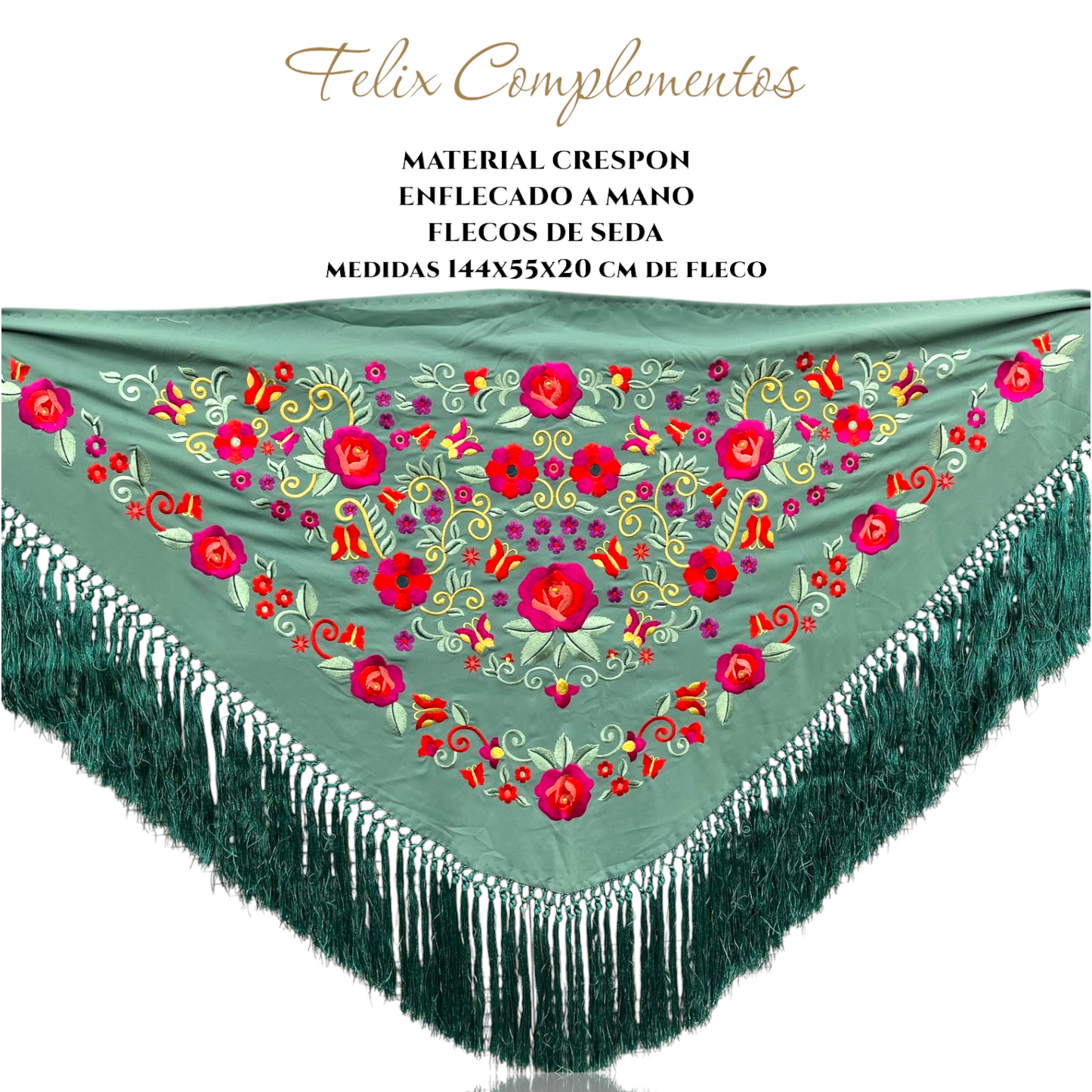 Manton verdeagua con flores de colores crespon