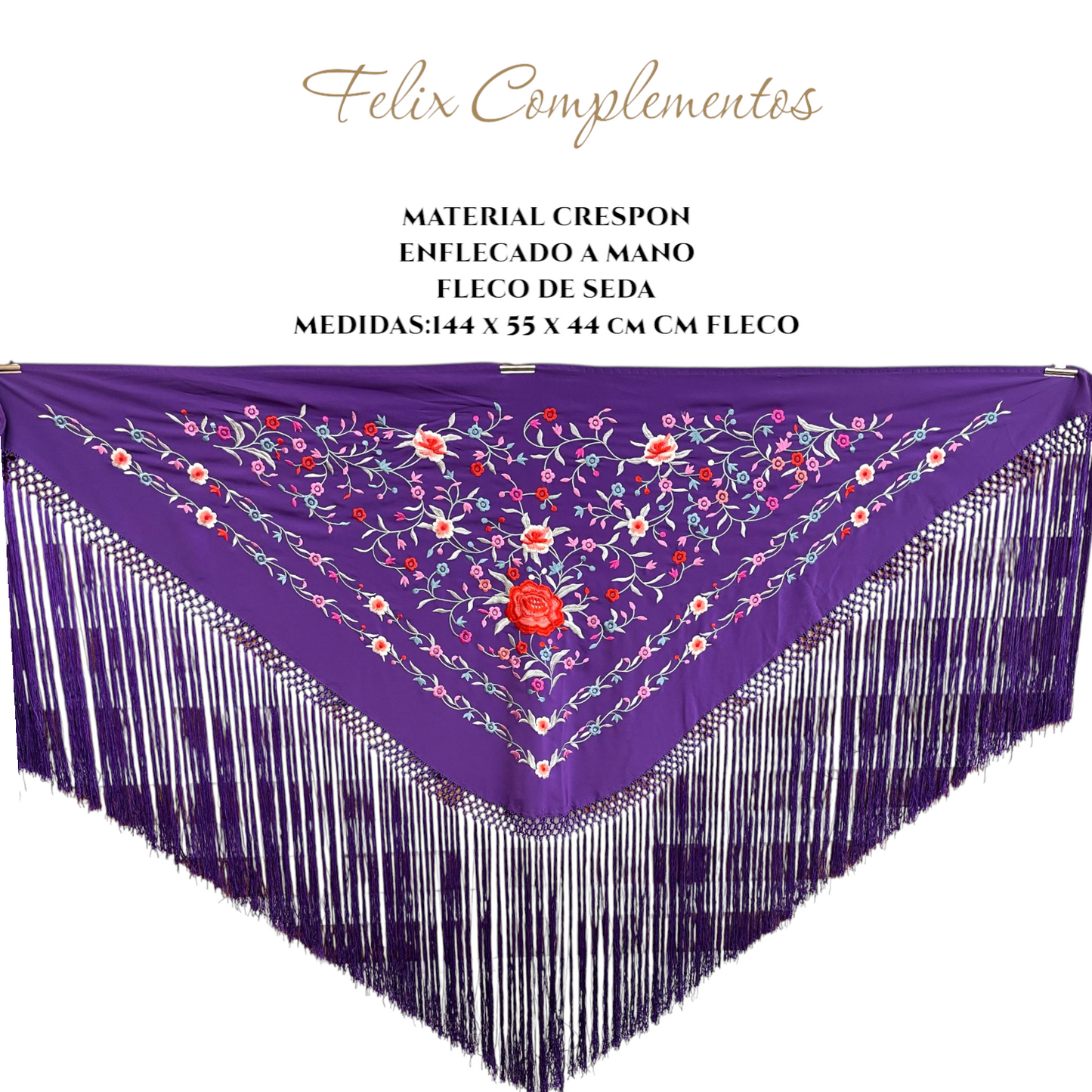 Xale roxo com flores vermelhas (modelo B)