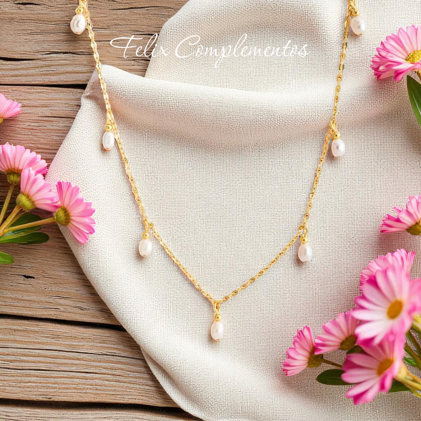 Collar de perlas Acero con baño de oro