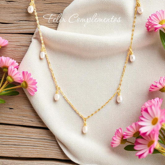 Collar de perlas Acero con baño de oro