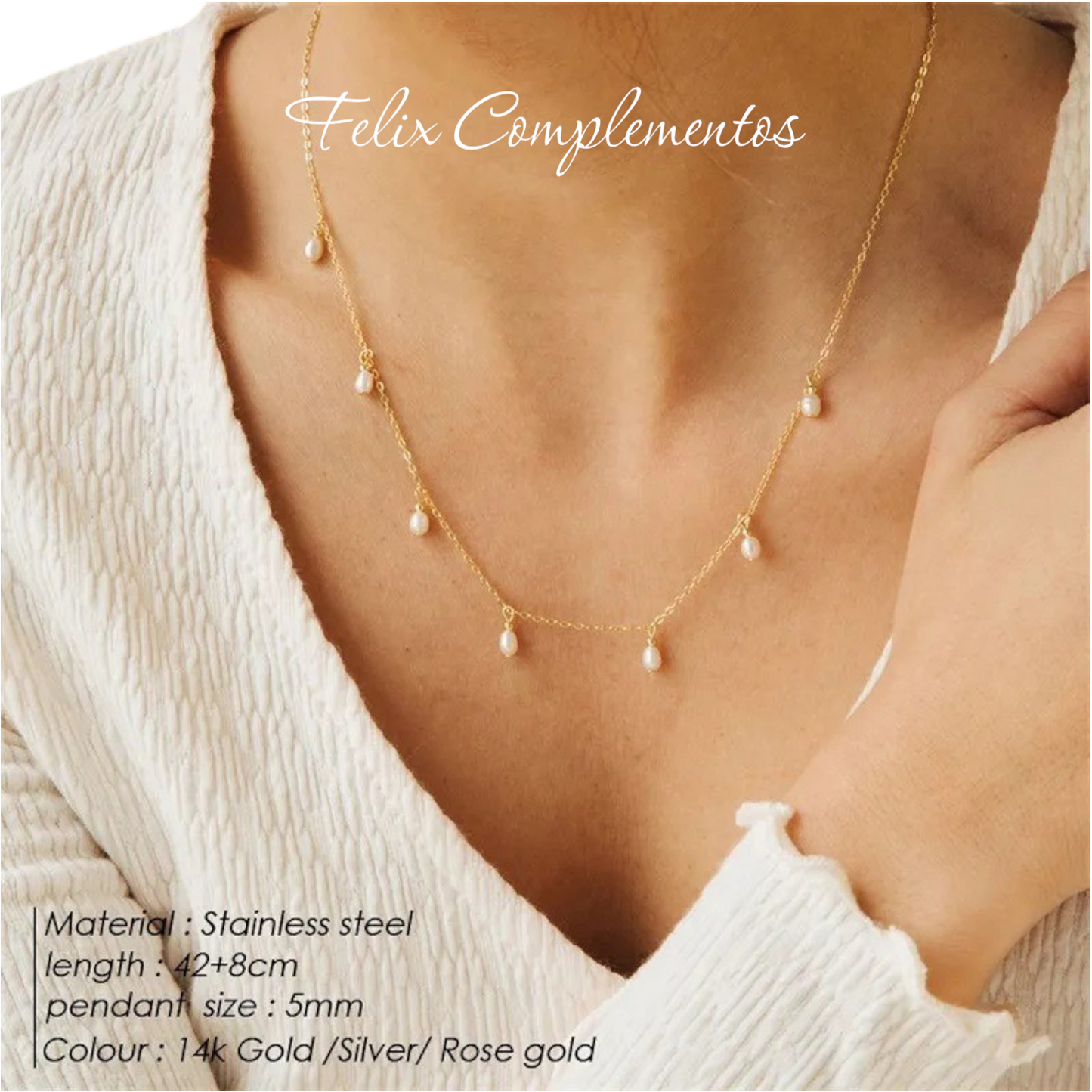 Collar de perlas Acero con baño de oro