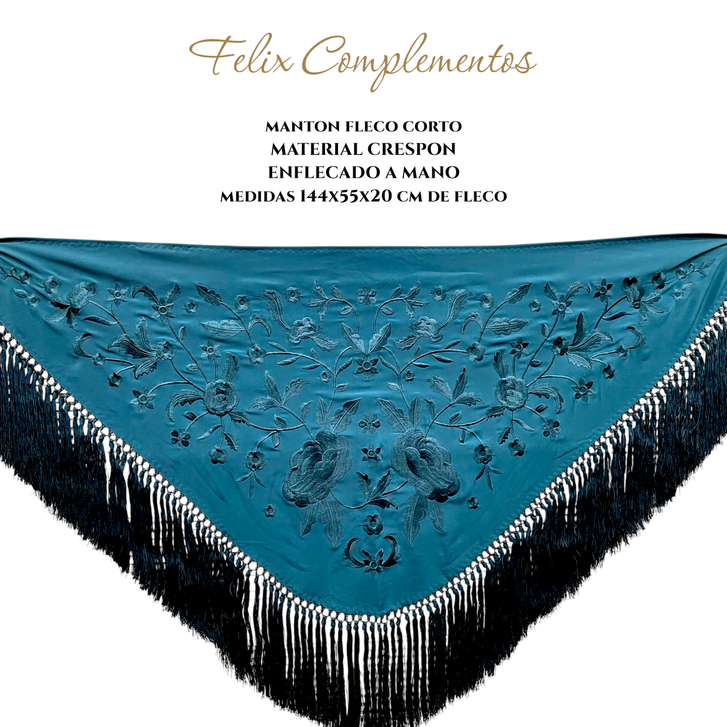 Petrol blue shawl with large flowers