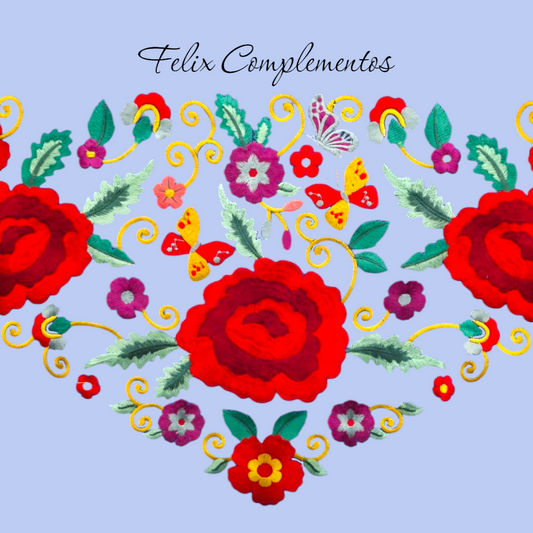 Manton tres Rosas Azul Acero