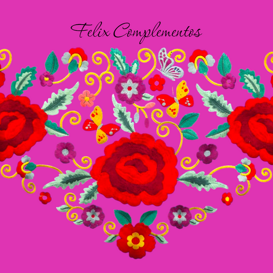 Manton tres Rosas Fucsia