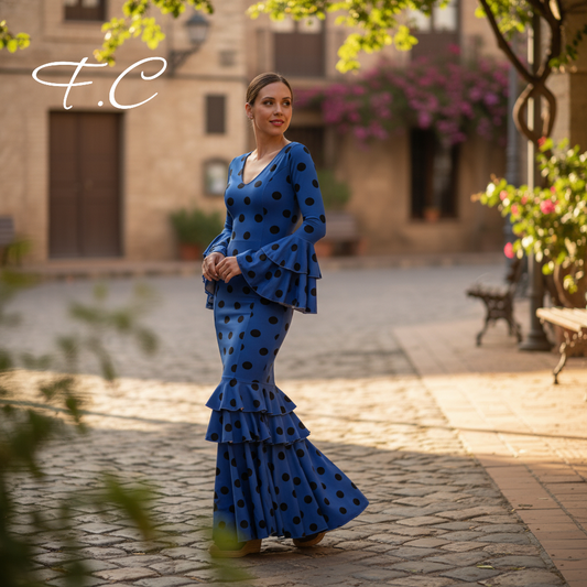 Vestido flamenco azul lunar negro