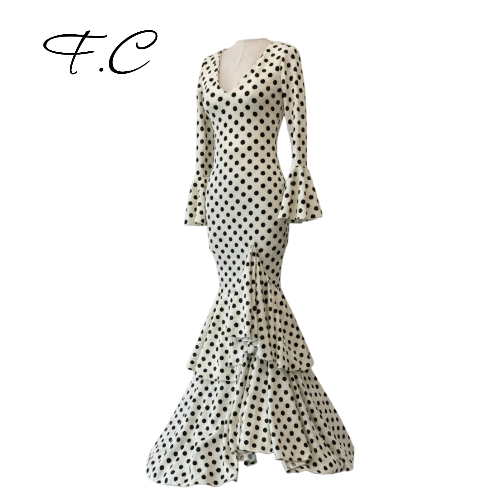 Vestido flamenco blanco lunar negro