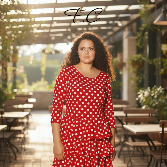 Vestido flamenca rojo lunar blanco XXL / XXXL